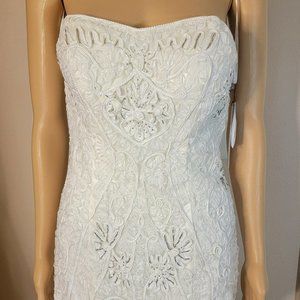 Sue Wong Ivory Strapless Embroidered Lace Dress